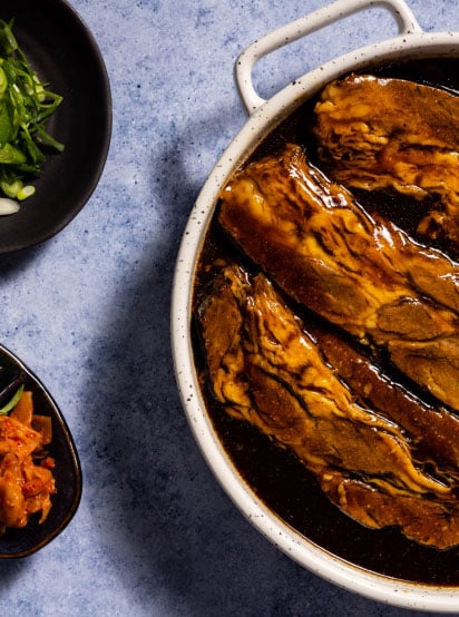 Braised brisket, kimchi, hoisin and spring onion pancake