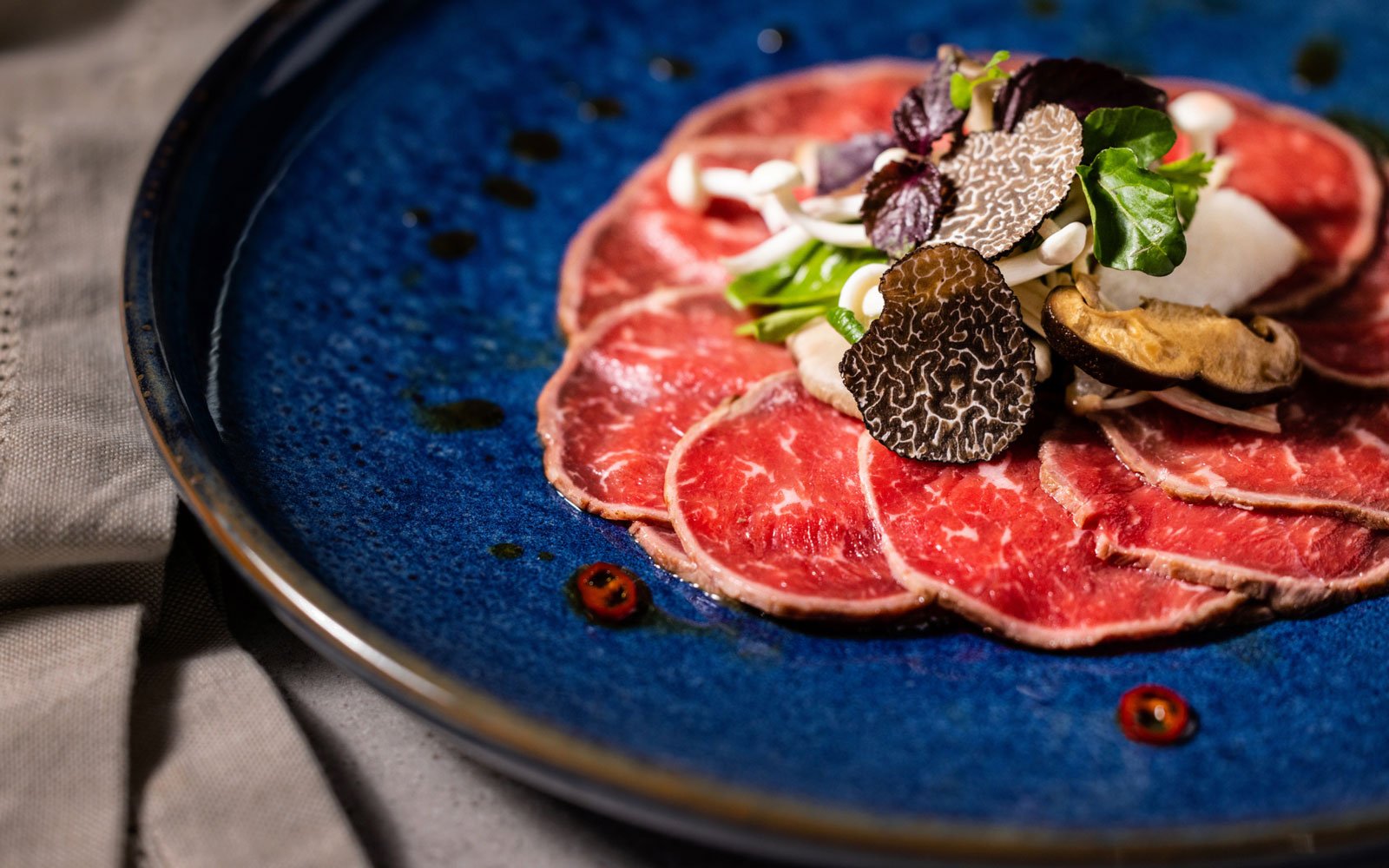 Beef Carpaccio with Mushroom, Pear & Watercress