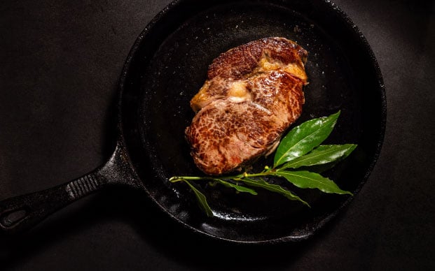 Ribeye steak in a pan